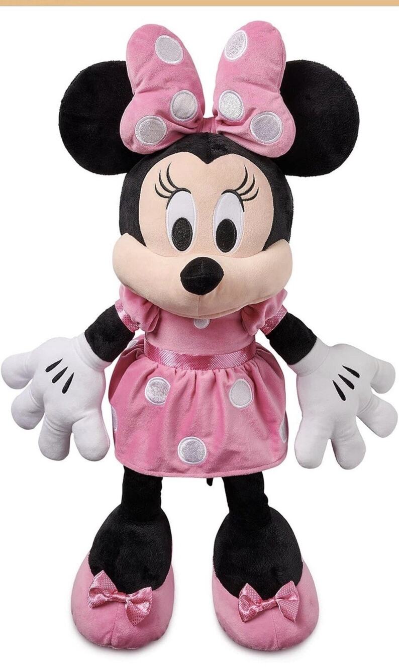 Disney Minnie Mouse Plush Pink Polka Dot Dress Large 22” Stuffed Animal